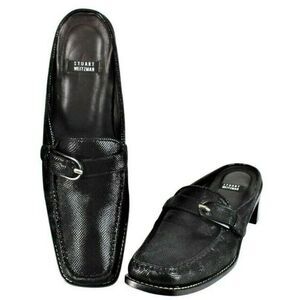 Stuart Weitzman Leather Shoe Mules Low Heel Square Toe Black Women's 8 NARROW